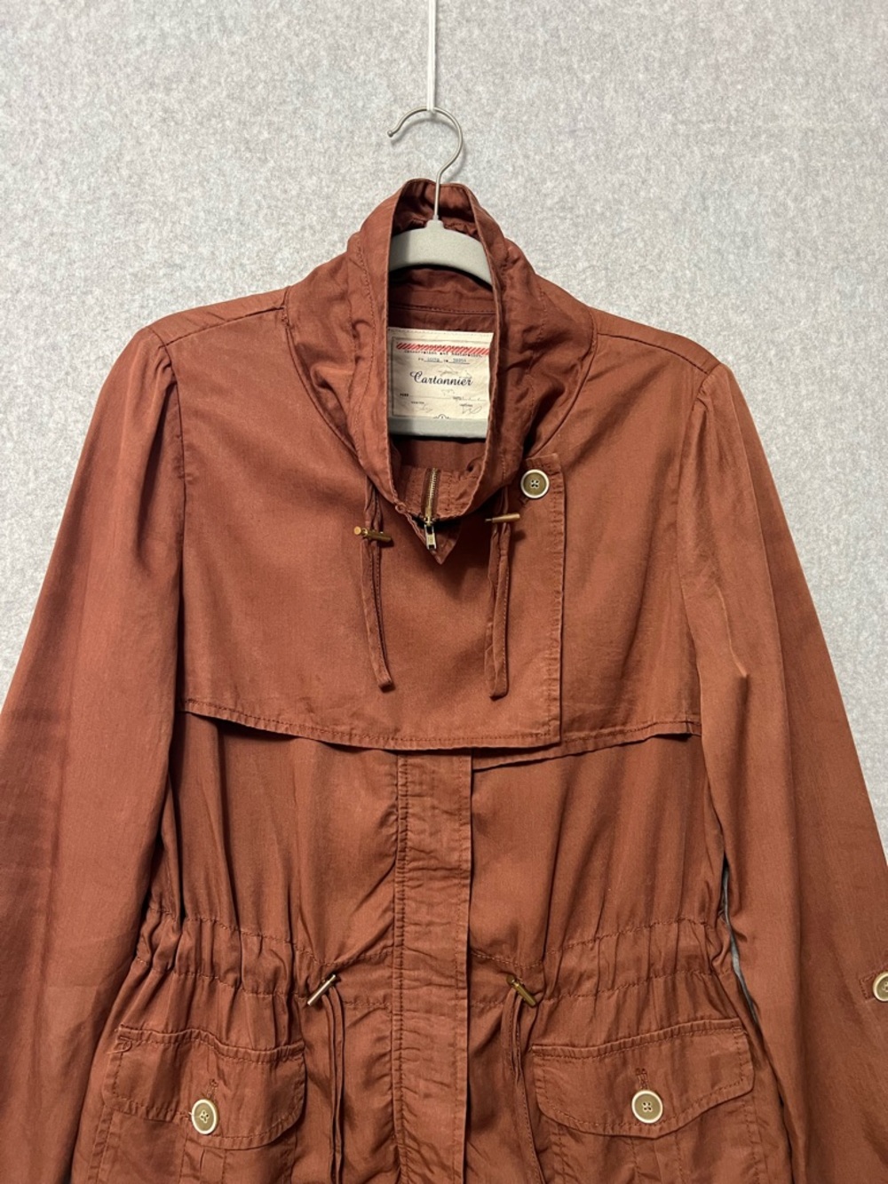 Cartonnier Anthropologie Safari Anorak Jacket Size 8 Rust Brown Tencel Utility - Picture 6 of 11